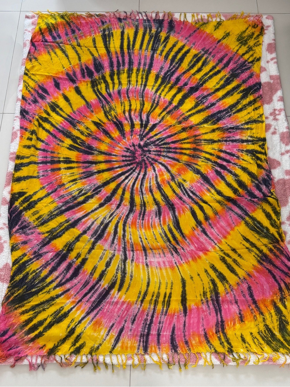 🌈 Y2K Psychedelic Sunset Tie Dye Tassel Scarf Festival Wrap